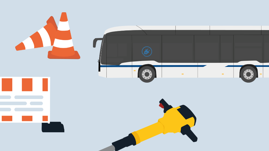 Darstellung mit Bus und Baustelle