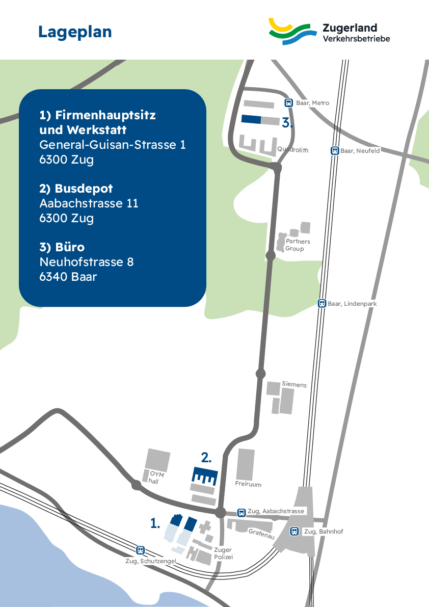 Lageplan der ZVB mit verschiedenen Standorten